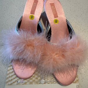 Ez step Pink Feathered Silk Platform Sz 8 New